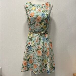 Forever 21 Floral Fit-and-Flare Sleeveless Dress in Mint